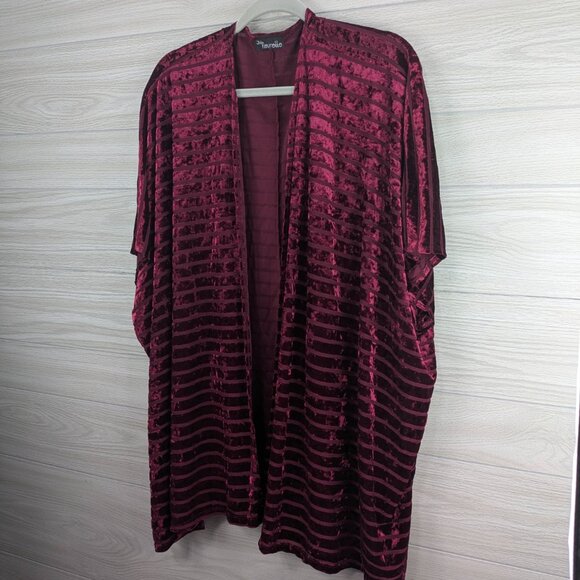 JM Fleurette Red Velvet Kimono ladies short sleeve Cardigan - Picture 4 of 6